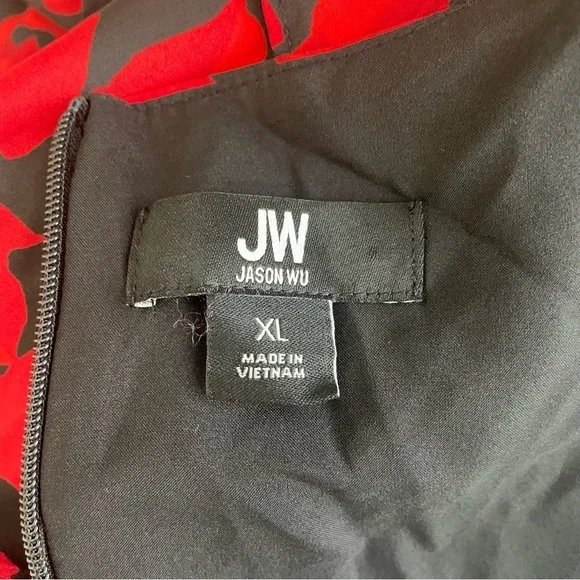 Jason Wu Floral Asymmetrical Ruffle Old Money Cocktail Red Black Dress Women 8 - Picture 10 of 11